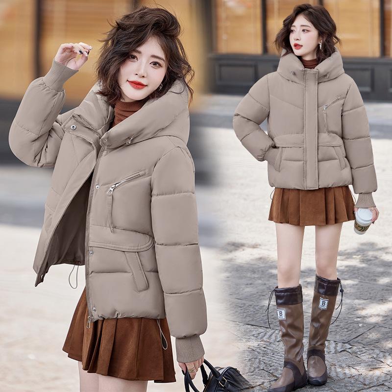 Commuter women's medium and long hooded cotton-padded clothes, loose cotton-padded clothes, featuring back pressing line design, multi-color uniform s