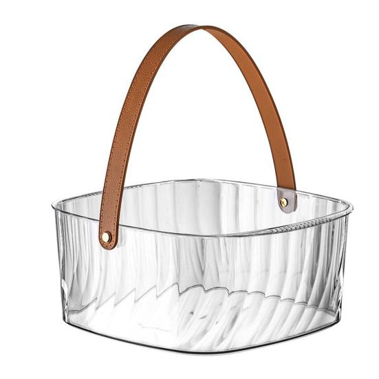 Clear Ice Bucket Cocktail Glass Chiller with Faux Leather Handle