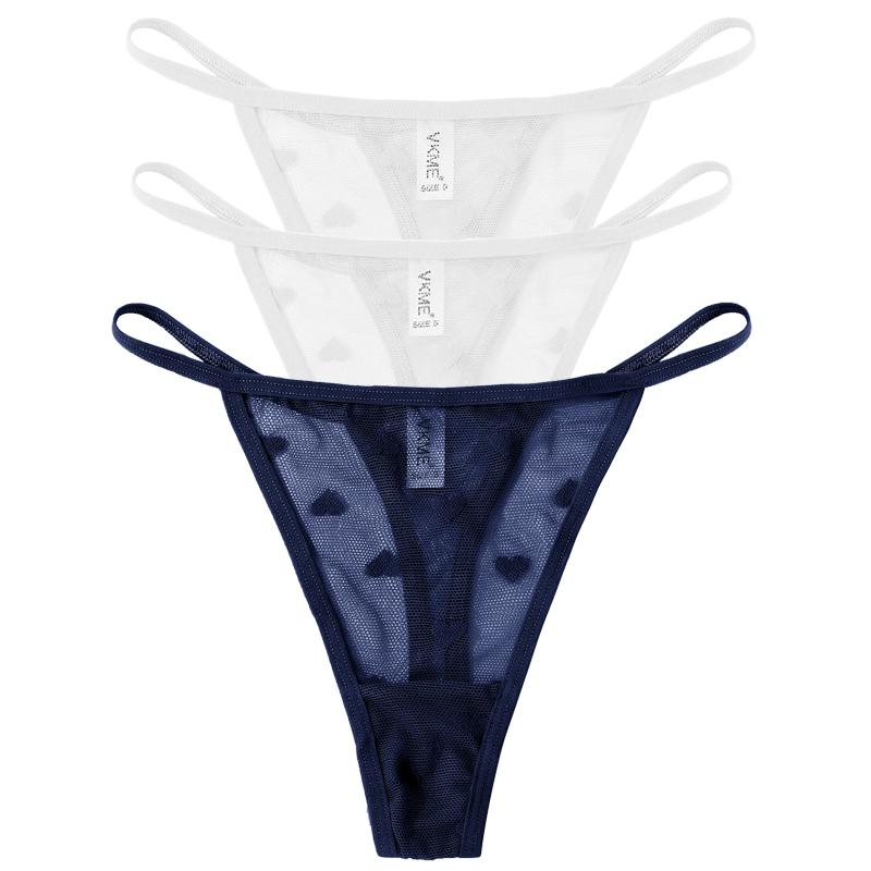 3 шт. Кружевные прозрачные трусики-стринги Женские сексуальные с низкой посадкой Бесшовное нижнее белье Сердце Прозрачные сетчатые трусики Интимное белье