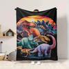 1Pc Dinosaur Sunset Adventure Flannel Blanket, Soft And Comfortable, Casual Warm, Camping Travel, Christmas, Halloween Xmas Gift. G1154