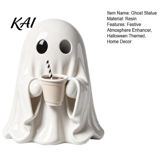 Ghost Themed Gifts Halloween Figurine, Resin Spooky Cute Statue, Funny Creepy Retro Style Decor Tabletop Ornament for Home Shelf Party