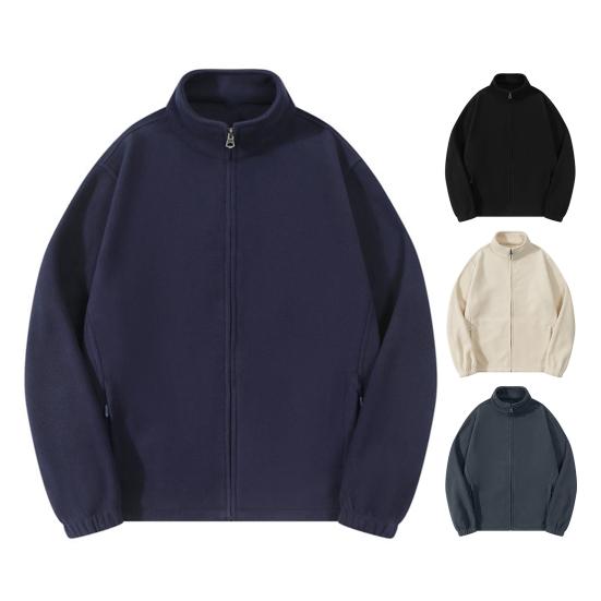 Men Outdoor Fleece Jacket Windbreaker Liner with Zip Thick Double-sided Long Sleeve Jacket Warm Solid Color Fall Winter Outwear for Sports Office