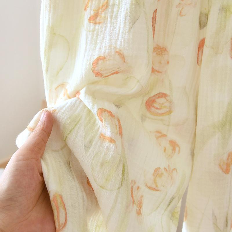 Весенне-осенний женский пижамный комплект из 100% хлопкового крепа с длинными рукавами и длинными брюками, комплект из двух предметов, воротник-стойка, домашняя одежда