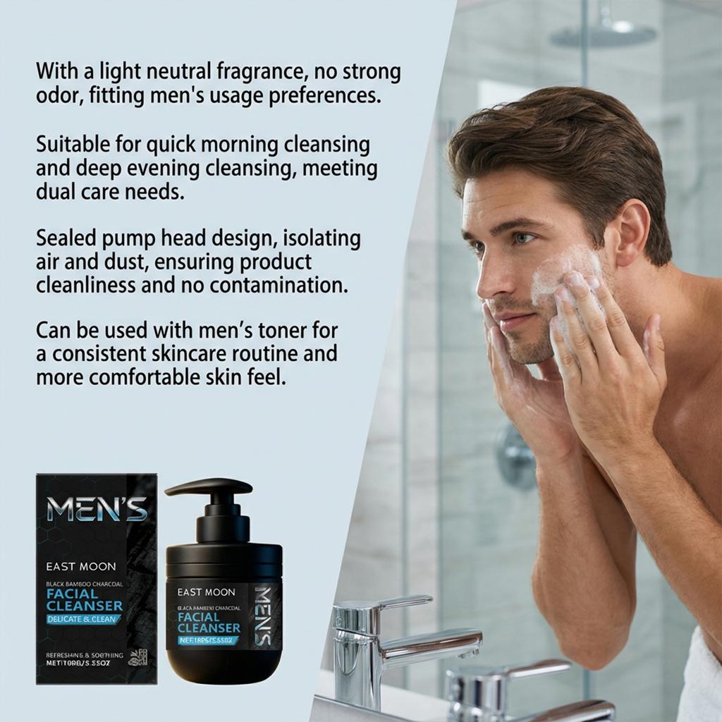 Men's Facial Cleanser Deep Cleansing Pore Oil Control with Charcoal Powder Mild Daily Cleansing Facial Refreshing Face Wash