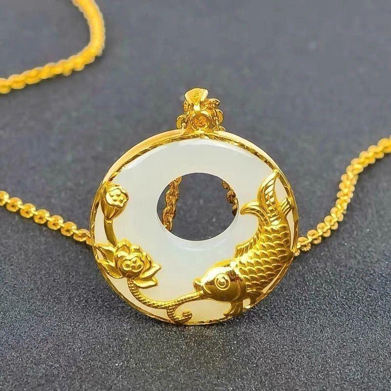 Xiaohongshu Роскошное ожерелье-подвеска с карпом и лотосом для женщин - Элегантная цепочка на ключицы с пряжкой "Мир"