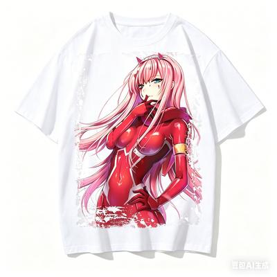 Лето 2026 DARLING in the FRANXX Зеро Ту 02 Аниме Футболка Мужская Женская Винтажная Оверсайз Уличная Одежда Харадзюку Повседневная Хлопковая Футболка