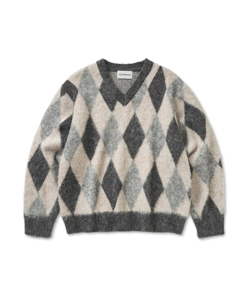 CUZNELLO Blend Argyle V-Neck Knit_Charcoal