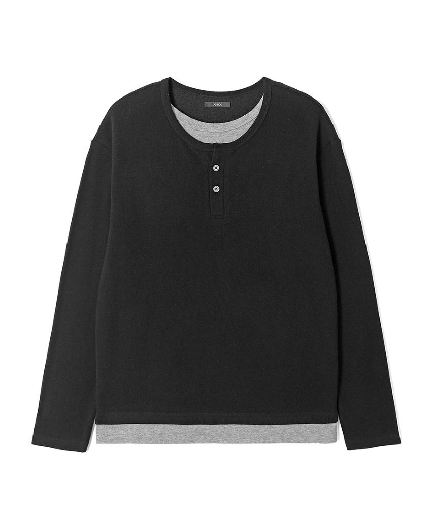 Мужская футболка-henley с двойным воротником ADHOC (черный) (Hc8Lt06)