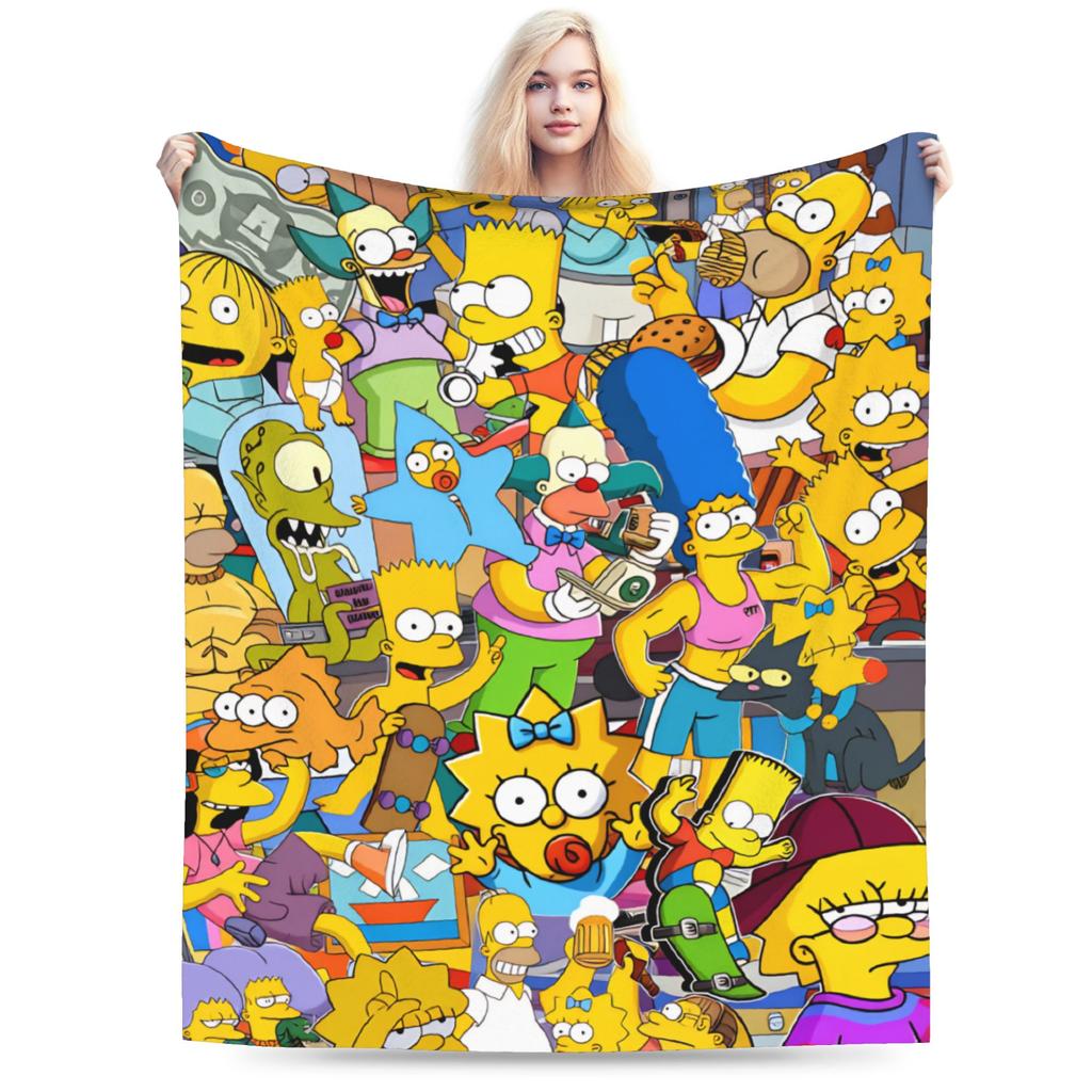 S-Simpsons Family Cartoon Characters Throw Blanket Soft Graphic Blankets For Bedroom Camping Flannel Bedspread Bed Cover