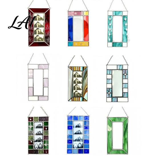 Hanging Photo Frame for Polaroid Acrylic Light Catcher Retro Stained Glass Style Christmas Tree Ornament Display with Chain Transparent Decorative