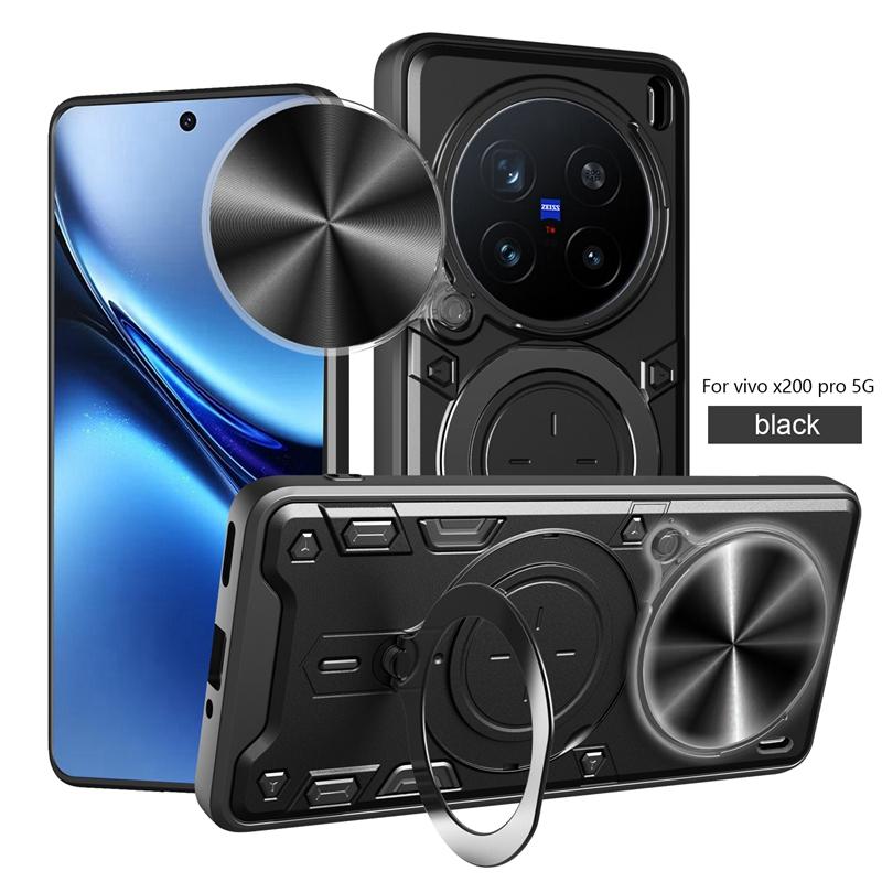 Магнитный металлический кольцевой держатель Armor Case для Vivo X200 Pro X200 X200Pro 5G Защитная задняя крышка с защитой выдвижной крышки камеры
