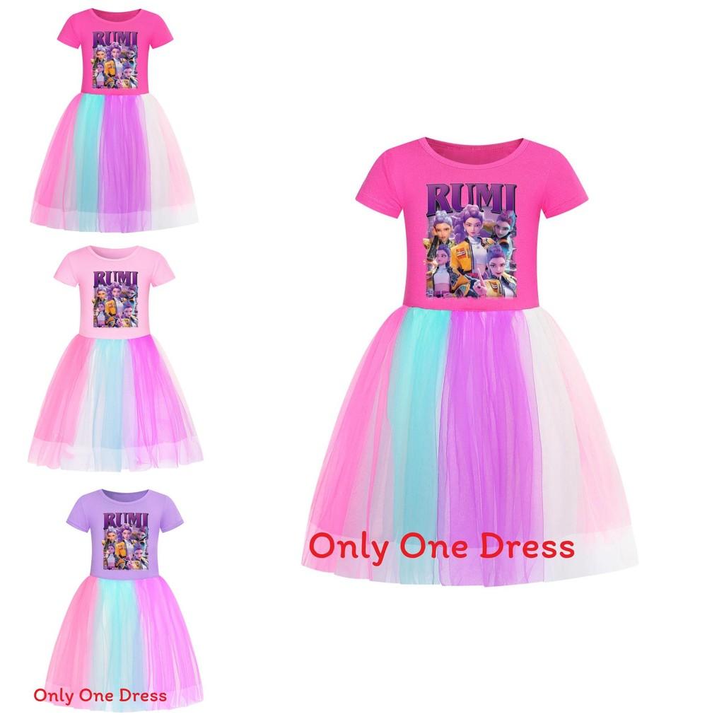 Kpop Demon Hunters Girl Cotton Rainbow Lace Dress For Girls Ages 3 To 8