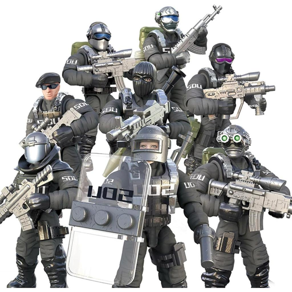 Model Equipment Assembly Building Block Toys,8 PCS City Police Action Mini-Figures with Multiple Military Weapons Accessories,Party Favors Set