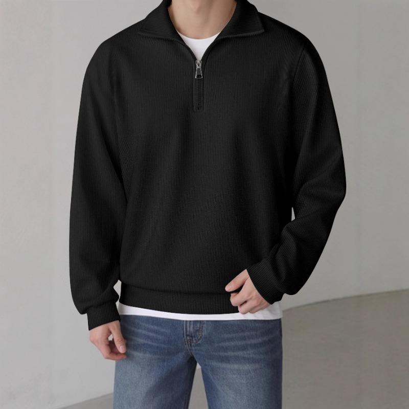Men S Casual Loose Stand Collar Long Sleeve Solid Color Sweatshirt
