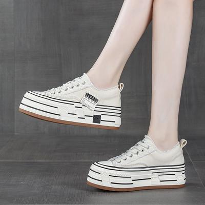 Платформенные парусиновые туфли женские с небольшой высотой подъема повседневные кеды весна новые универсальные спортивные белые туфли