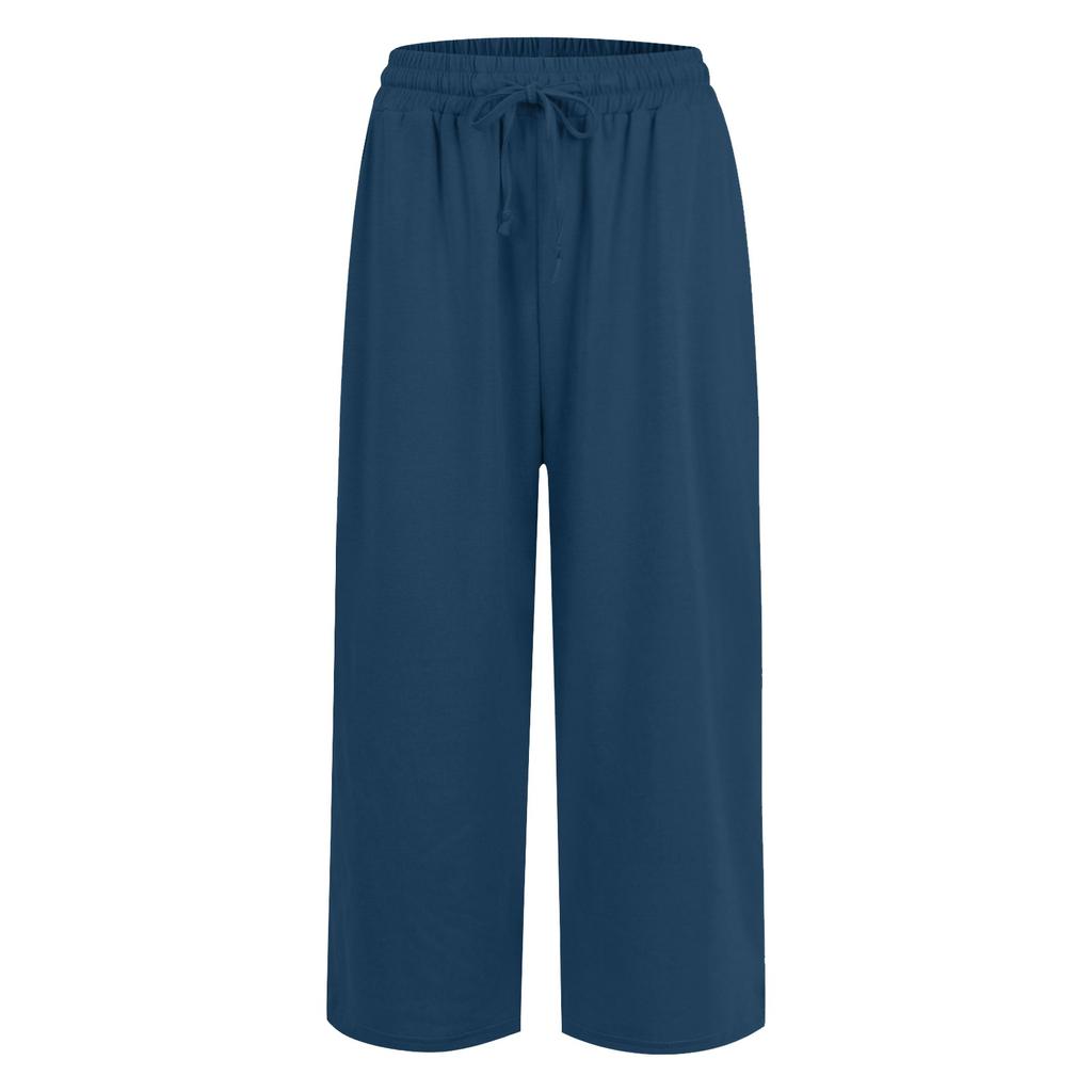 Женские свободные укороченные брюки, широкие брюки для йоги на шнурке, удобные брюки с карманами