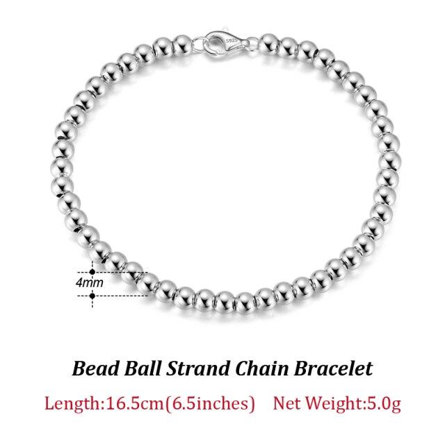 Orsa Jewels 925 стерлингового серебра итальянский 4 мм / 6 мм бусины шарики стрэнд браслет цепь для женщин мужчин браслеты ювелирные изделия оптовая продажа Sb103