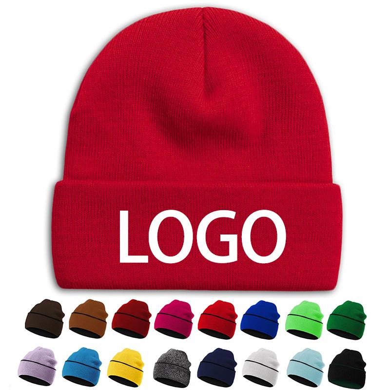 Men Women Unisex Knitted Beanie Hats Winter Soft Warm Skull Cap Fashion Outdoor Casual 3D Embroidery Beach Custom Logo 100%