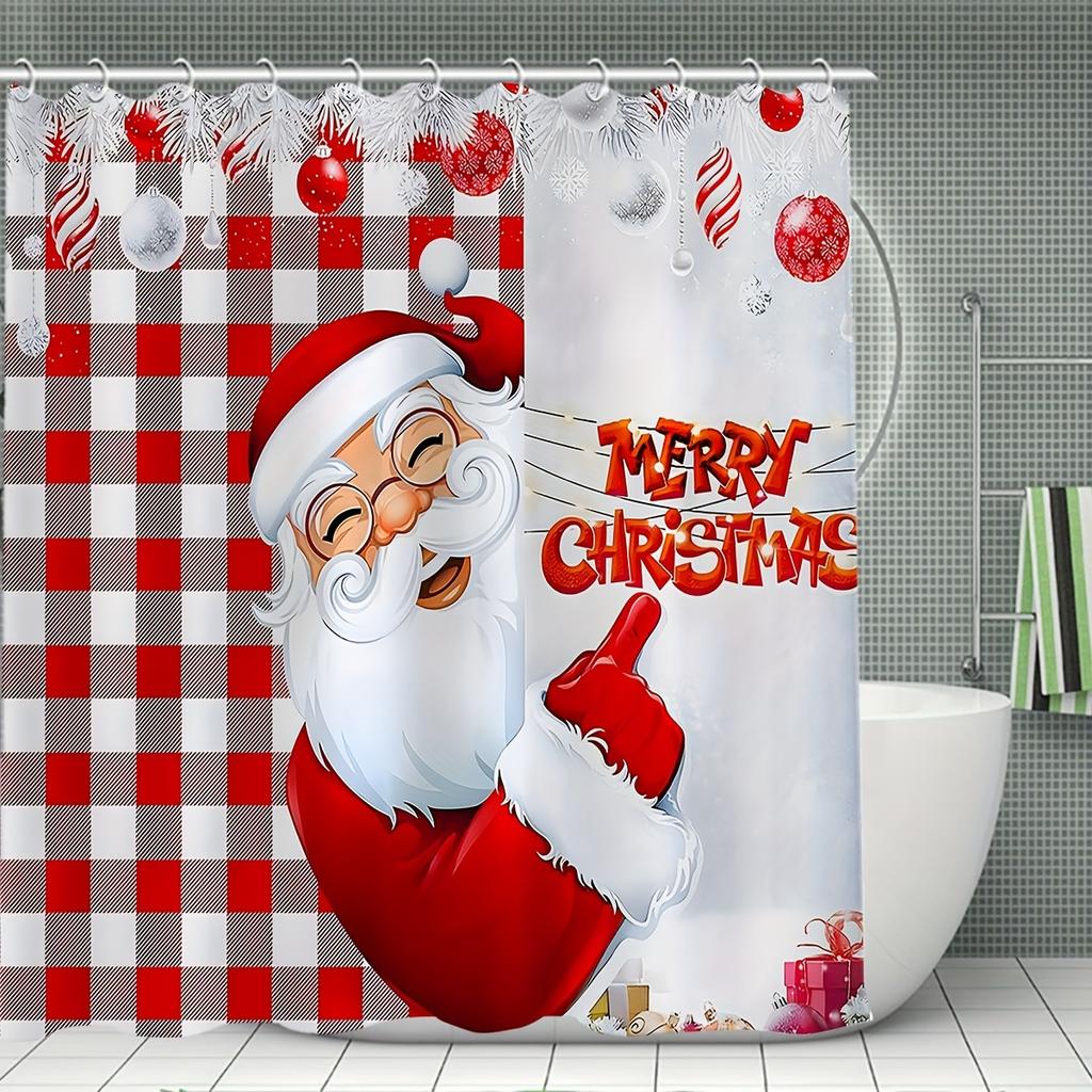 4 шт. Рождественский комплект занавесок для душа, водостойкий с 12 крючками, нескользящий коврик для ванной комнаты, U-образный коврик для унитаза, накладка на крышку унитаза