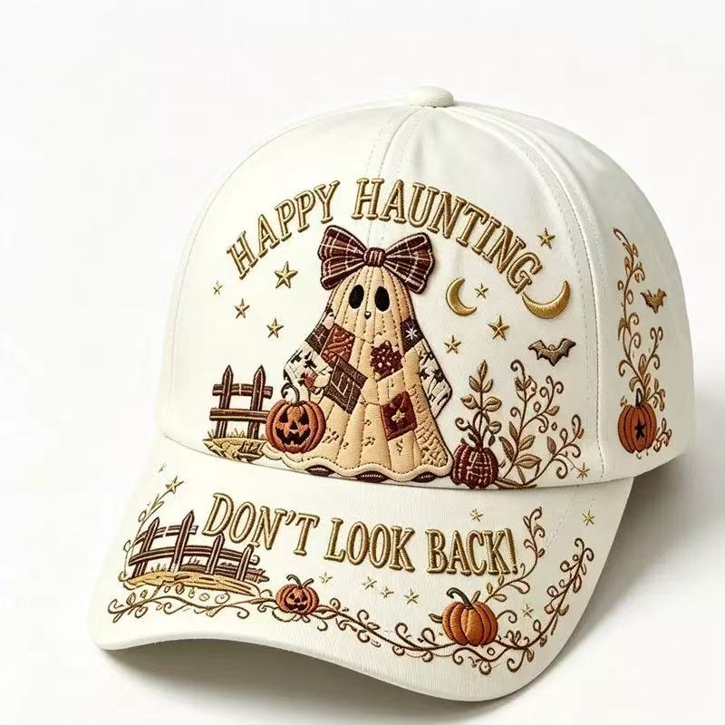 New Dark Pumpkin Big Brim Ghost 3D Printed Hat Vintage Gothic Halloween Baseball Cap