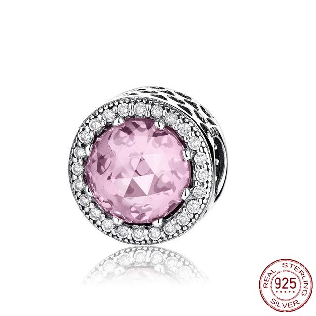 New 925 Sterling Silver Rose Girl Boy Pink Sparkle Spacer Clip Charm Bead Fit Original Fashion Bracelet DIY Jewelry for Women