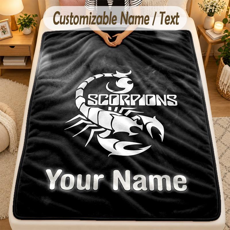 Flannel BlanketScorpions Custom Name Text Personalized Soft Warm Throw Blanket Home Decor Gift