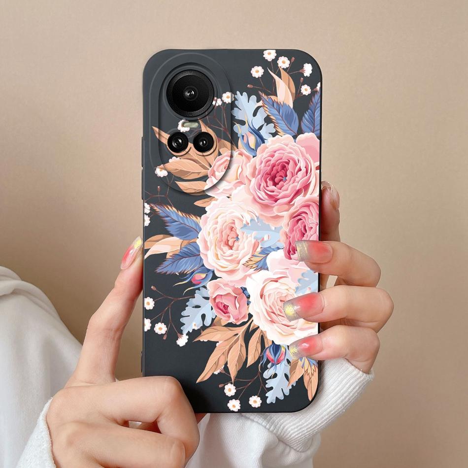 Cases For Oppo Reno 10 Pro 5G Flower Soft Smooth Liquid Silicone Lens Shockproof Back Cover For Oppo Reno10 Pro Coque Bumper
