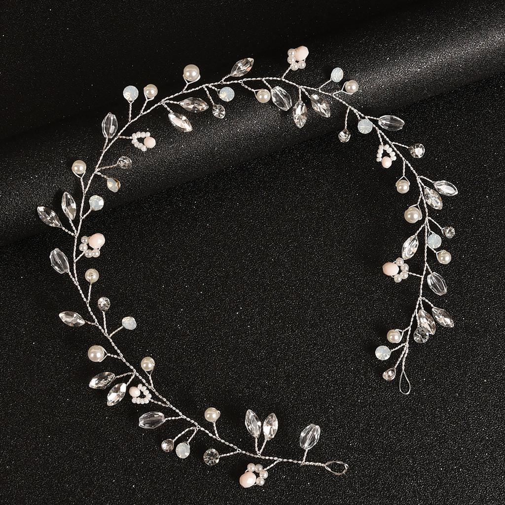 Europe and America Cross Border Handmade Pearl Protein Water Crystal Soft Chain Hair Band for Bridal Wedding Head Accessories