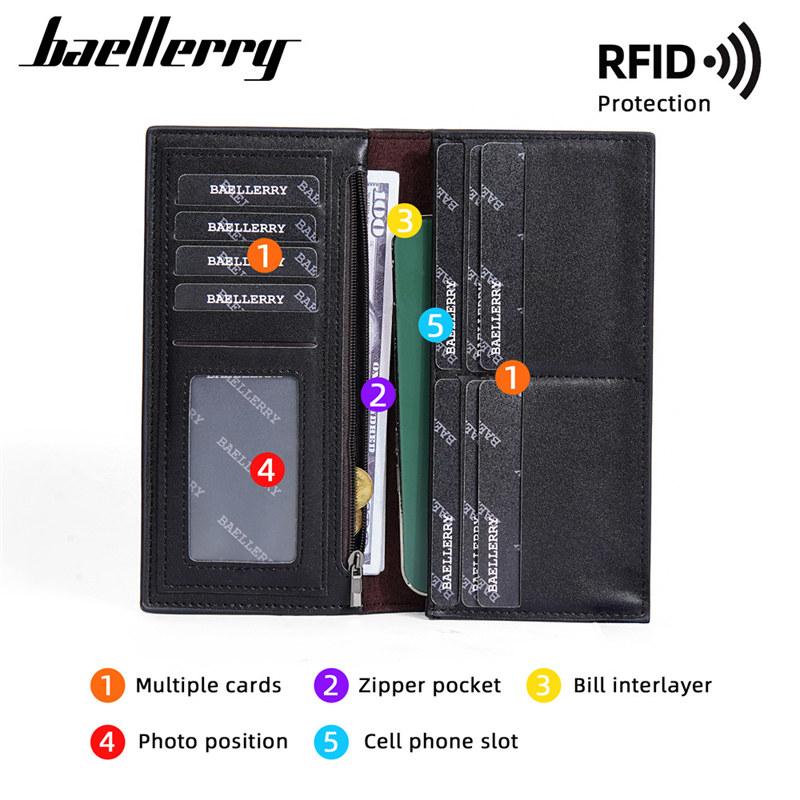 Baellerry Кошельки с RFID-защитой, винтажный дизайн, мужской держатель для карт, двойной длинный кошелек, кошелек