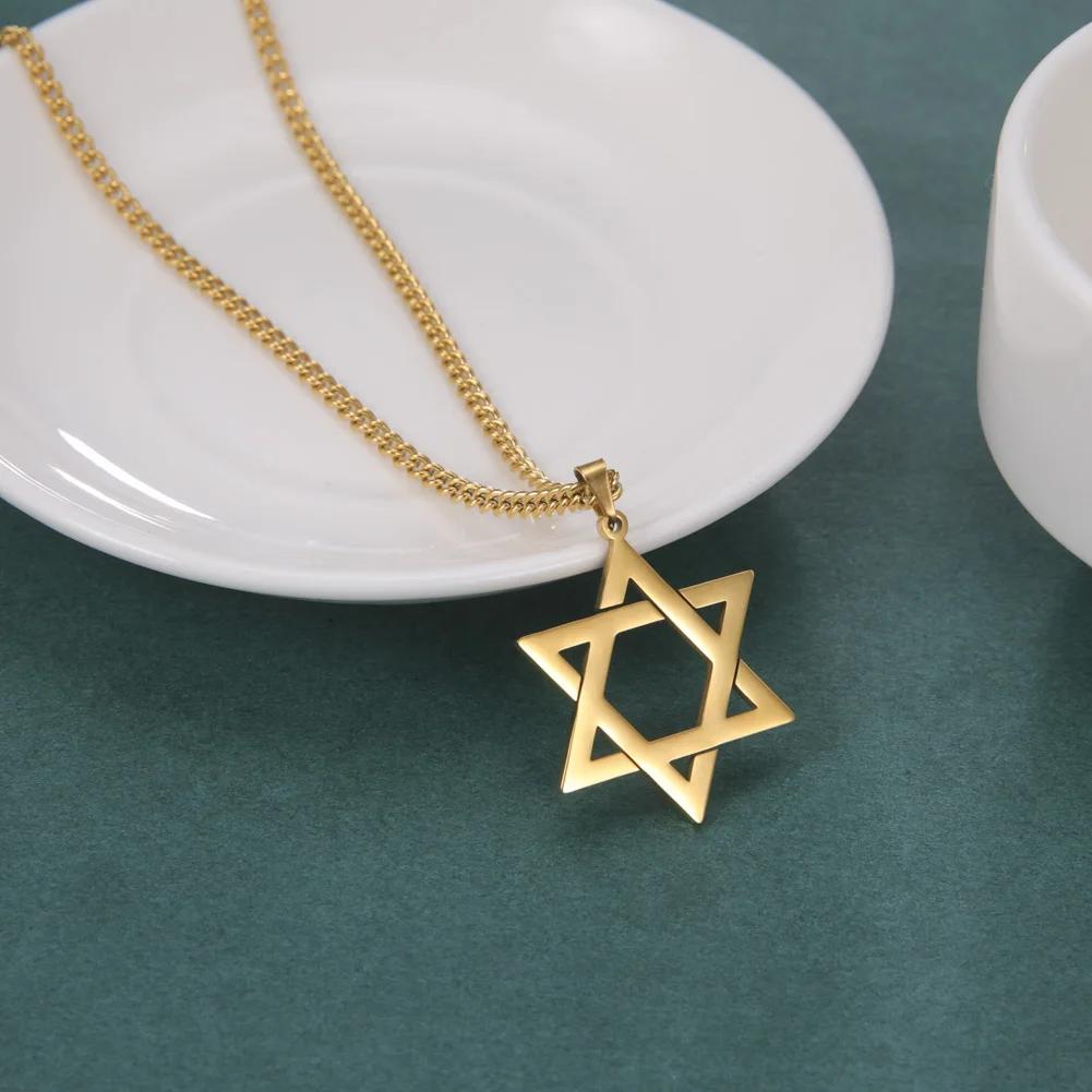 Cazador Stainless Steel Black Color Star of David Pendant Necklace for Men Israel Jewish Hexagram Neck Chain Judaism Jewelry