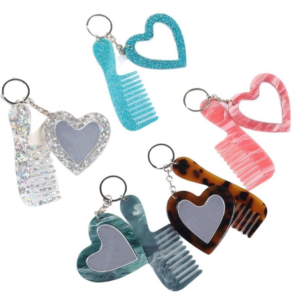 Mini Heart Comb Mirror Keychain Simple Car Keyring Creative Makeup Mirror Keychain Gift