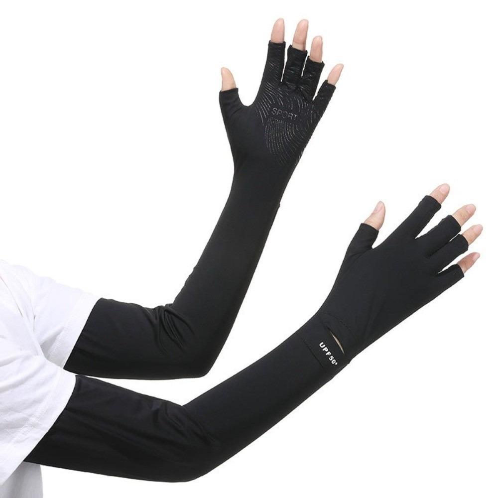 Solid Color Ice Silk Arm Sleeve Sun Protection Summer Arm Cover Women's Gloves Long Sleeve  Men