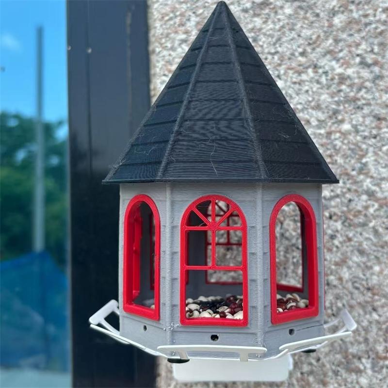 Hexagonal Hanging Bird Feeder Castle Style Outdoor Garden Bird House For Seeds Patio Balcony Decoration Durable Plastic