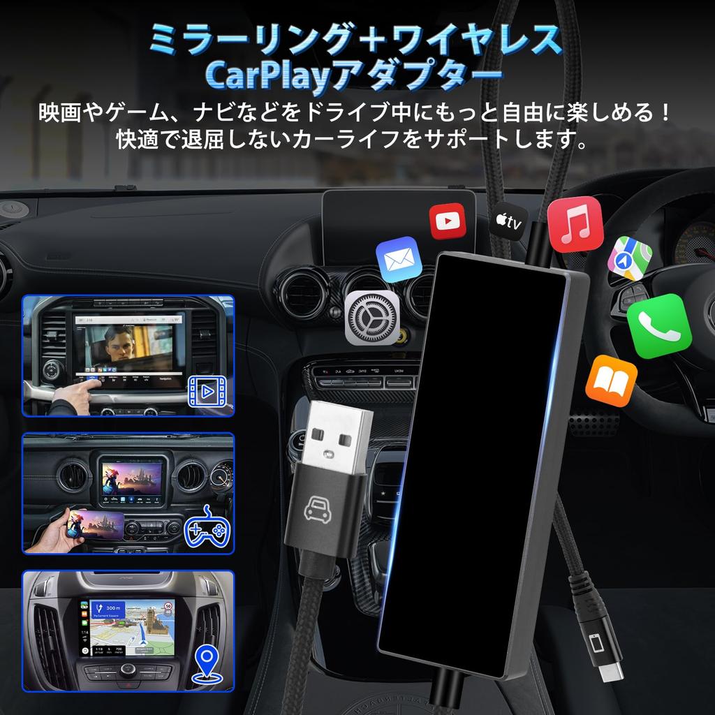 Perrace Touch-Compatible, Mirroring, Wireless Car Play Adapter, Mirroring Smartphone Without HDMI, Two-Way Control of