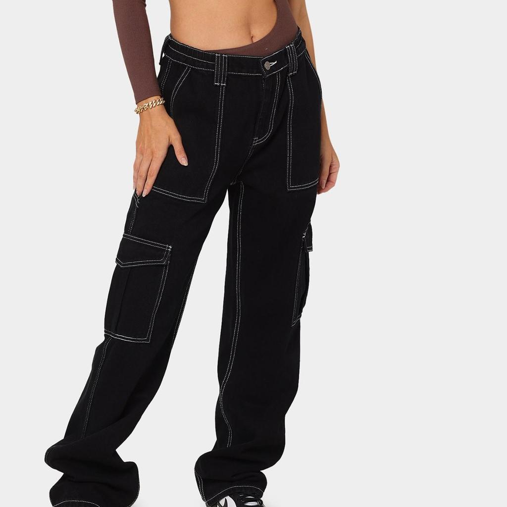 Ladies Straight Loose Wide Leg Pants Cargo Multi Pocket Jeans Casual Jeans For Women