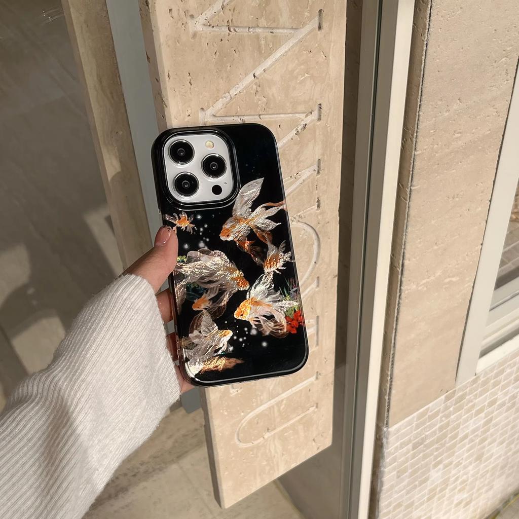 Высококачественный чехол для телефона с золотой рыбкой Кои на удачу для iPhone 17 Air 16 e 15 14 13 12 11 Pro Max Plus Mini SE Красивый блестящий чехол