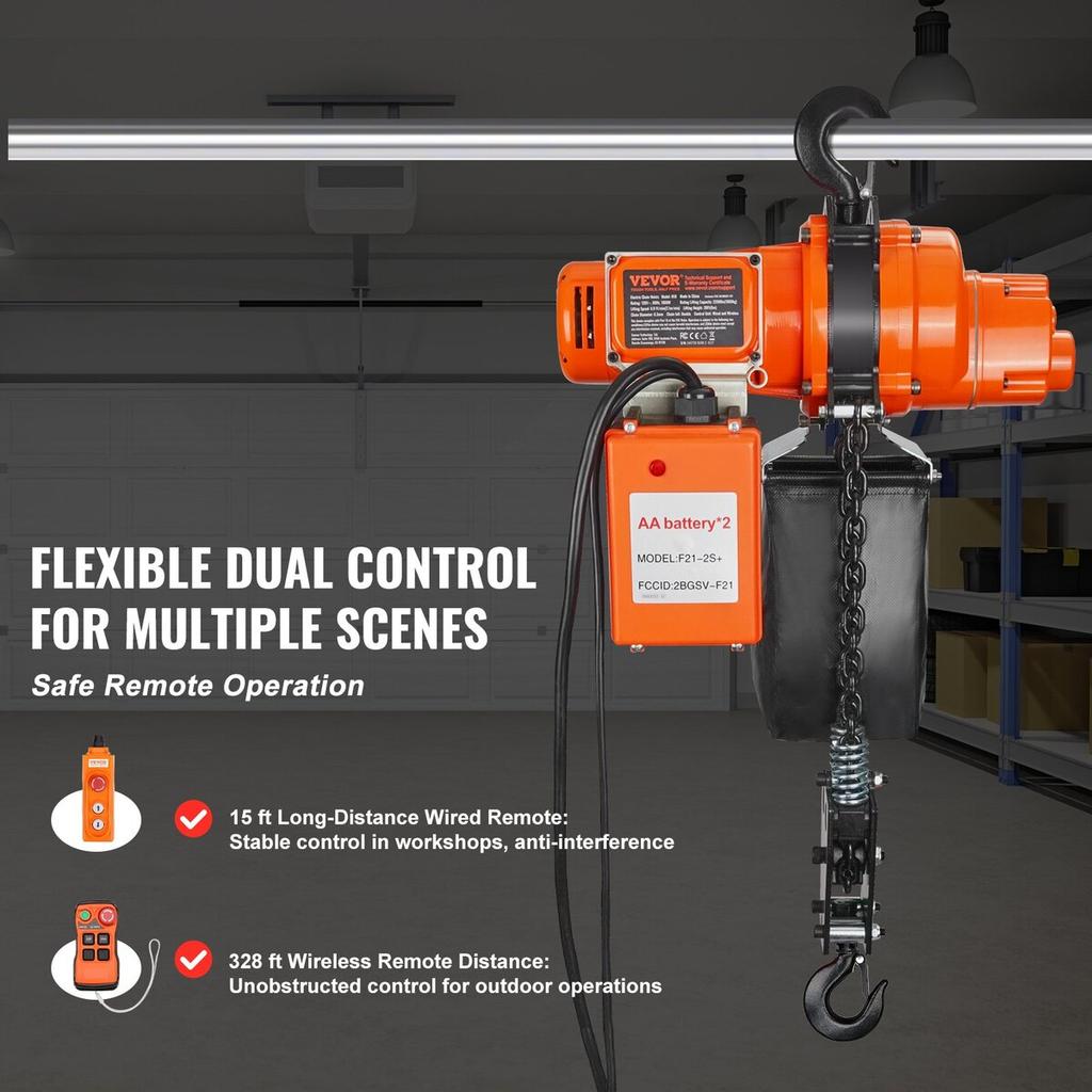 Electric Chain Hoist Single Phase Crane Hoist 2200 lbs Load 20 ft Lifting