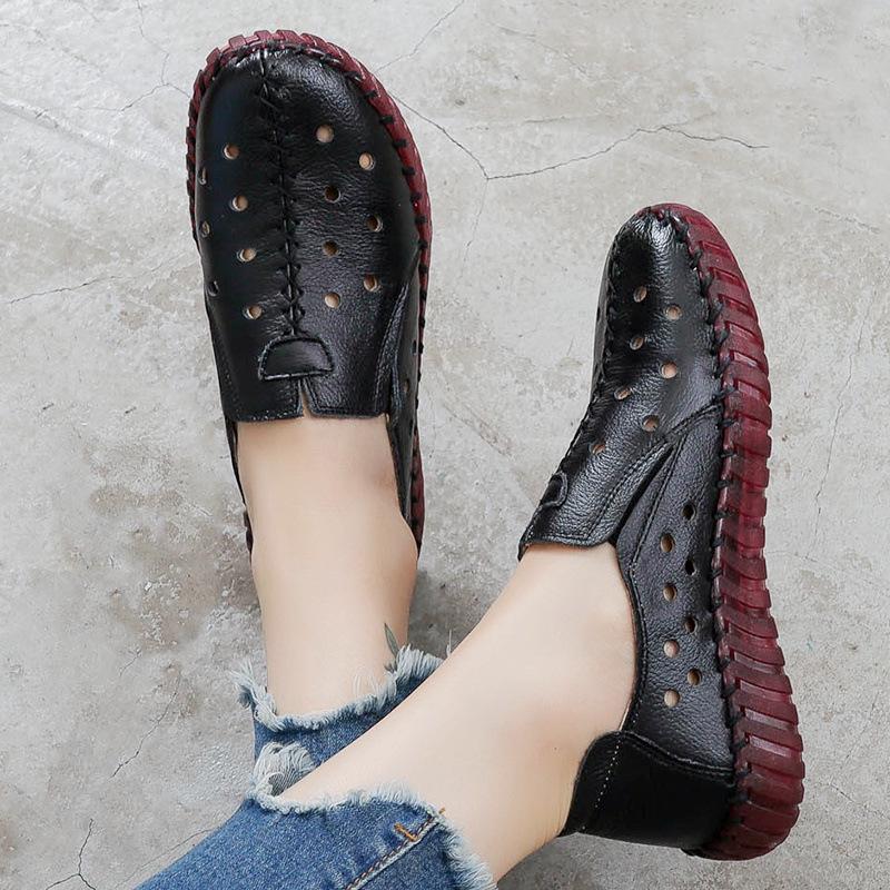 Summer Genuine Leather Shoes New Fashion Women Shoes Woman For Mom Women's Flats Comfortable Handmade Pregnant Hole Sandals Shoes