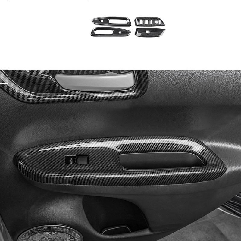 Car Door Armrest Panel Cover Window Glass Lift Switch Button Trims For Honda Fit Jazz GR RHD ABS Carbon Fiber Accessories