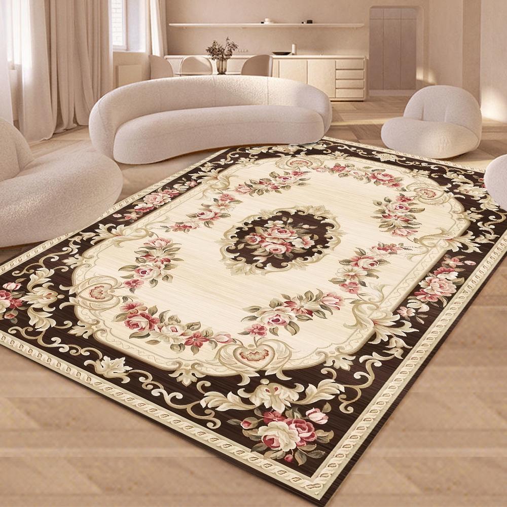 Европейский Ретро Цветочный Большой Ковер для Гостиной Роскошный Декоративный Ковер Нескользящий для Спальни Гардеробной Моющийся Мягкий Коврик