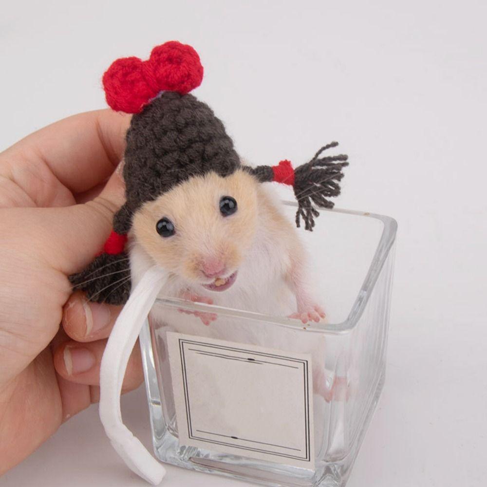 Мультяшная вязаная шапка для питомца Мягкий головной убор для хомяка Маленькие шапочки для мелких животных Для попугая Морской свинки Хомяка