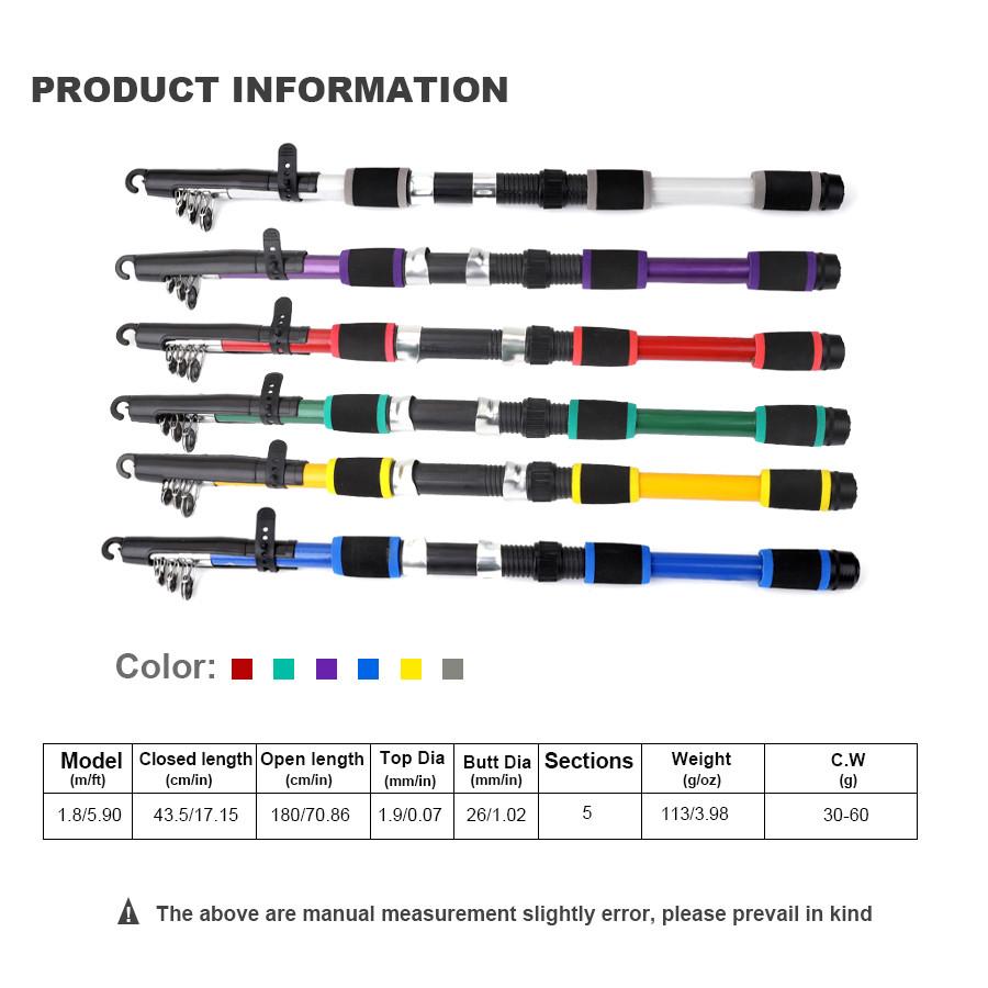 FTK Fibreglass Fishing Rod 1.8M/5.9FT Outdoor Sports Travel Telescopic Fishing Rod Portable Fishing Rod Christmas Gift
