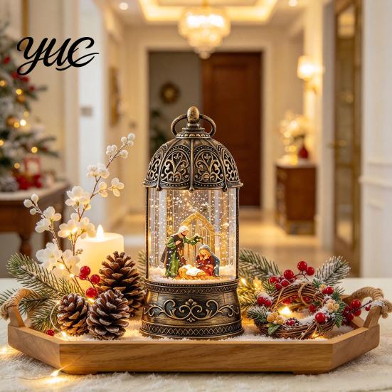 Christmas Gift for Kids Lighted Snow Ball Lantern with Music Glittering Swirling, Birdcage Design Santa Festive Room Decor Claus Snowing Water