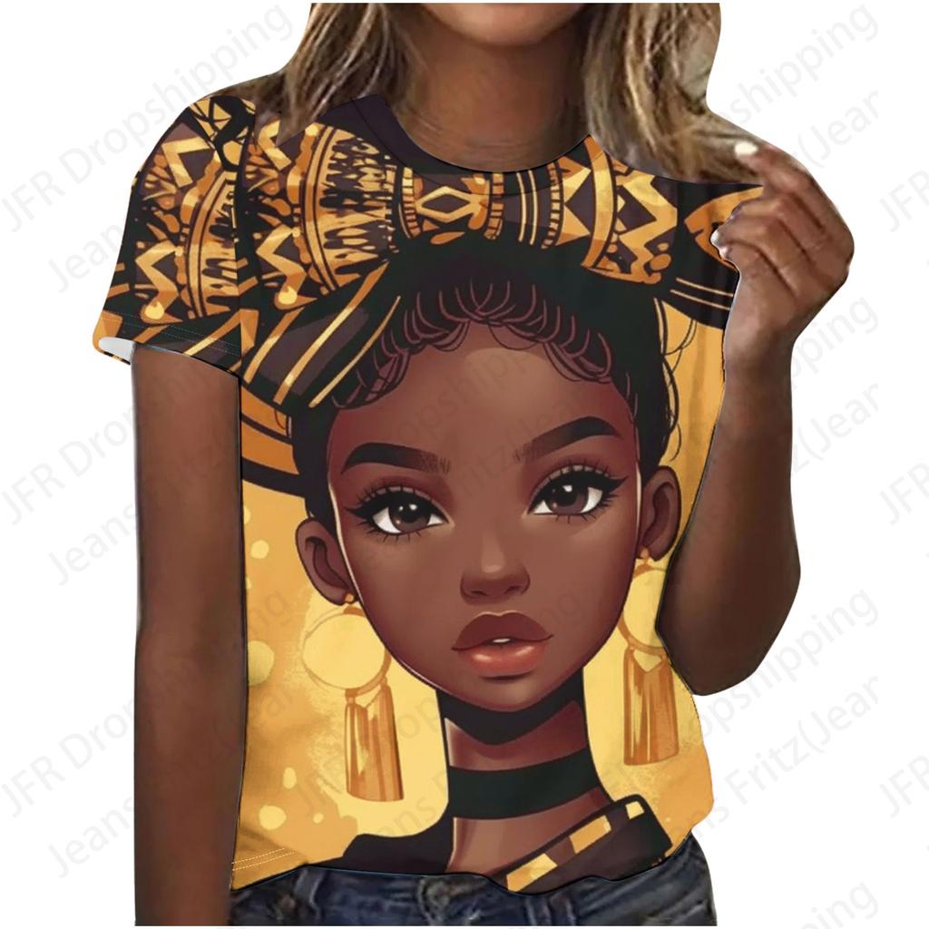 Летний топ с круглым вырезом и принтом 3D-портрета африканской женщины, модные повседневные футболки с короткими рукавами для женщин