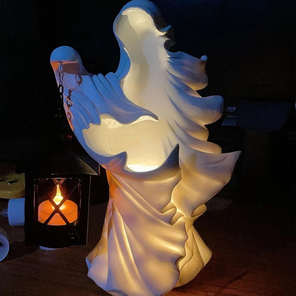 Witch Decorative Lamp Searching for Bright Ghosts Realistic Ghost Sculpture Halloween Garden Decorative Ghost Sculpture