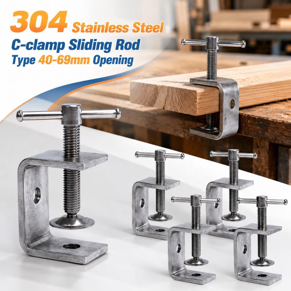 Sliding RodType Square Clamp 304 Stainless Steel Fixed Holder Clip C-clamp Hardware Fasteners