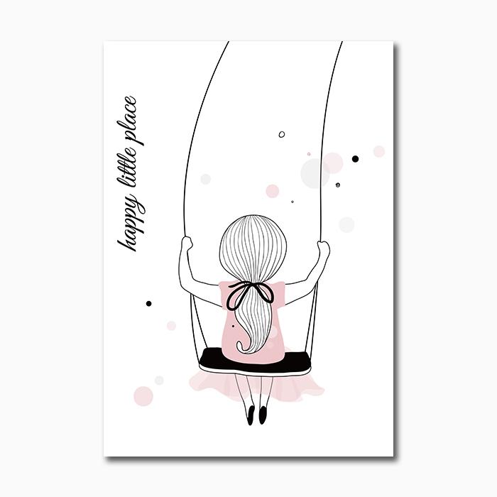 Розовый мультяшный холст для девочек, холст, постер, птицы, детская настенная живопись, постеры на скандинавскую тему и принты, настенные панно для детей, декор для детской спальни