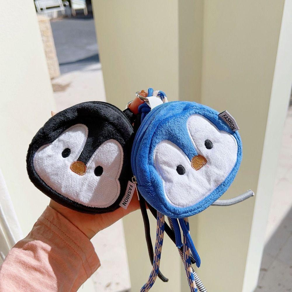 Cute Plush Penguin Coin Purse Colorful Hanging Rope Mini Storage Bag Small Makeup Bag  Students