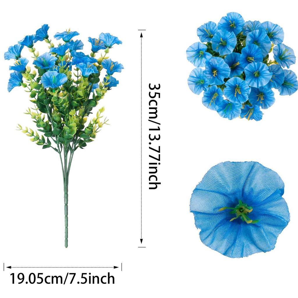 12PC Artificial Morning Glory Flower Bouquet for Outdoor Decor Eucalyptus Petunia With Green Leaves Fake Plant Home Party Decora
