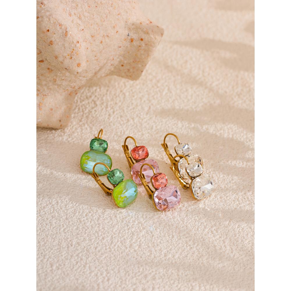 Eetit Fashion Crystal Candy Stud Earrings French Hoops Trendy White Green Pink Y2K Summer Jewelry for Women 18k PVD Plated